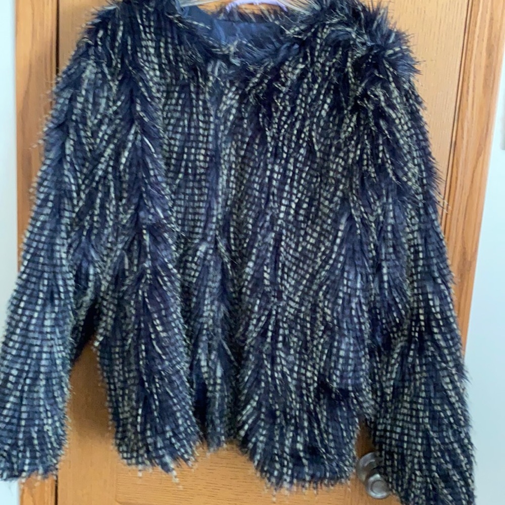 Navy & White Vegan Fur.Jacket